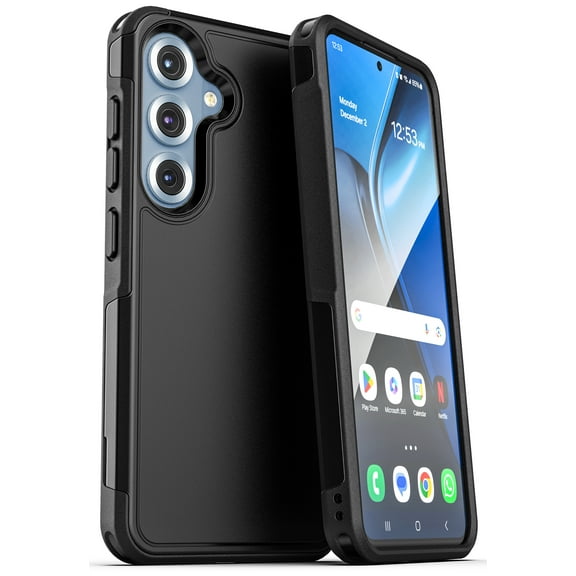 Encased Designed for Samsung Galaxy S25 Case, Compatible with MagSafe Qi2 (Challenger Series) Heavy Duty Rugged Dual Layer Protection (Black)