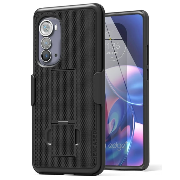 Encased DuraClip for Motorola Edge 2022 Belt Clip - Slim Kickstand Phone Case with Holster (Black)