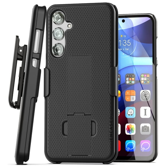 Encased DuraClip for Samsung Galaxy A15 5G Belt Clip Case with Holster and Kickstand (Black)