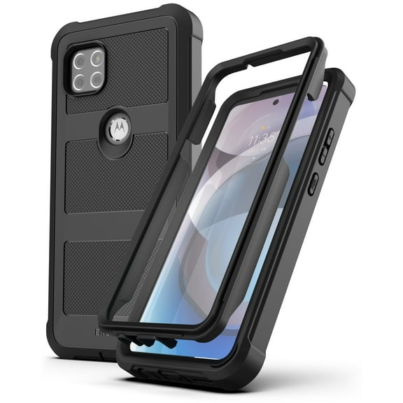 Encased Falcon Armor for Motorola One 5G Ace Case with Screen Protector, Protective Heavy Duty Full Body Built-in Screen Phone Case for Moto One 5G Ace (Black)