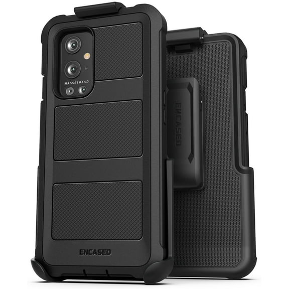 Encased Falcon Armor for OnePlus 9 Pro Belt Clip Case with Screen Protector, Protective Full Body Built-in Screen Phone Case with Holster (Black)