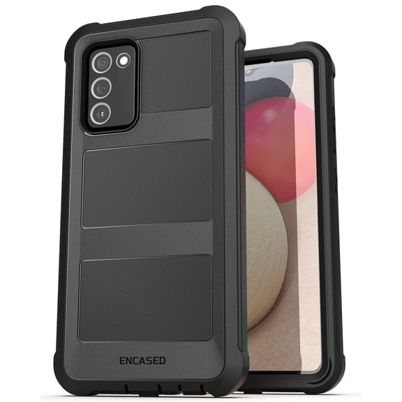 Encased Falcon Armor for Samsung Galaxy A02s Case with Screen Protector, Protective Full Body Built-in Screen Phone Case (Black)