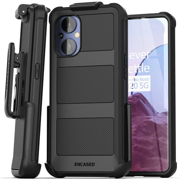 Encased Falcon Designed for OnePlus Nord N20 5G Belt Clip Case, Full Body Protective Phone Case with Holster (Black)