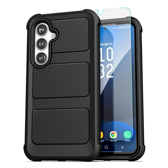 Encased Falcon Designed for Samsung Galaxy A16 5G Case with Tempered Glass Screen Protector, Full Body Protective Phone Case (Black)