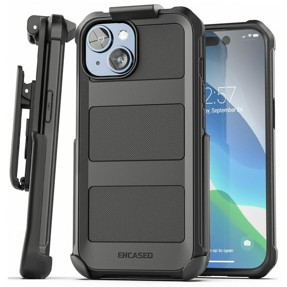 Encased Falcon Designed for iPhone 15 Plus Belt Clip Case Compatible with MagSafe - Protective Shockproof Magnetic Case with Holster (Black)