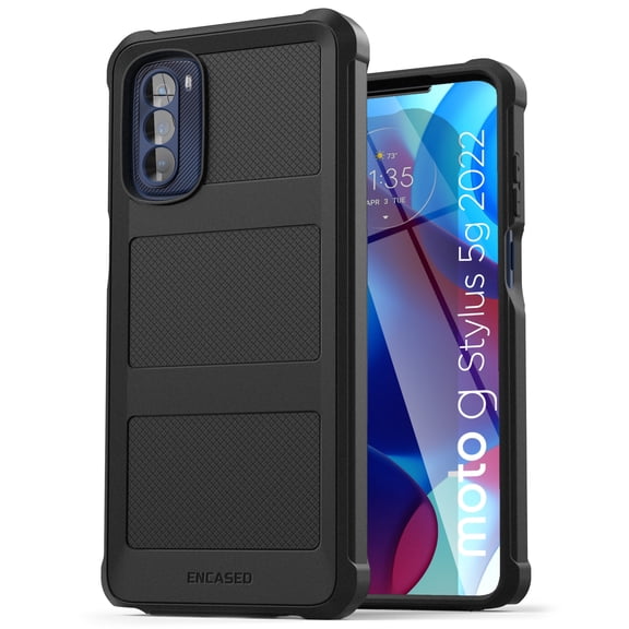 Encased Falcon Shield for Moto G Stylus 5G 2022 Case with Screen Protector, Protective Full Body Phone Case with Built-in Screen Guard (Black)