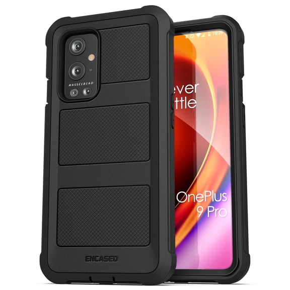 Encased Falcon Shield for OnePlus 9 Pro Case with Screen Protector, Protective Heavy Duty Full Body Built-in Screen Phone Case (Black)