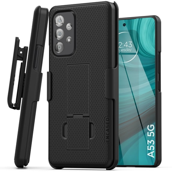 Encased Falcon Shield for Samsung Galaxy A53 5G Case with Screen Protector (Ultra Protective) Full Body Phone Case with Built-in Screen Guard (Black)
