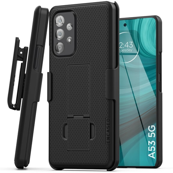 Encased Falcon Shield for Samsung Galaxy A53 5G Case with Screen Protector (Ultra Protective) Full Body Phone Case with Built-in Screen Guard (Black)