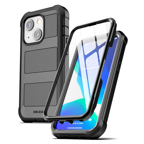 Encased FalconShield Designed for iPhone 13 Mini Case with Screen Protector, Protective Heavy Duty Full Body Built-in Screen Phone Case (Black)