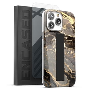 Encased Finger Loop Case Designed for iPhone 14 PRO Case with Hand Strap Phone Holder and Screen Protector (Ring Gold Marble)