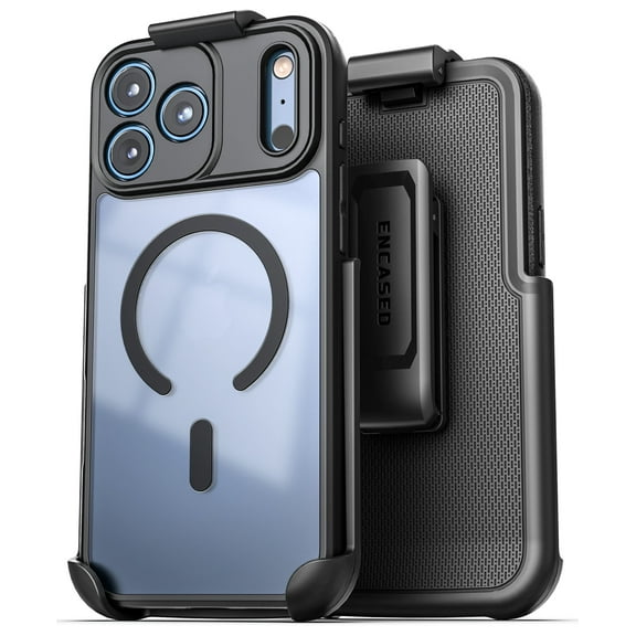 Encased for iPhone 17 Pro Frosted Phone Case with Belt Clip Holster - Compatible with MagSafe - Magnetic Hybrid Clear Cover with Full Lens Protection (Black)