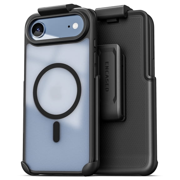Encased for iPhone Air Frosted Phone Case with Belt Clip Holster - Compatible with MagSafe - Magnetic Hybrid Clear Cover with Full Lens Protection (Black)