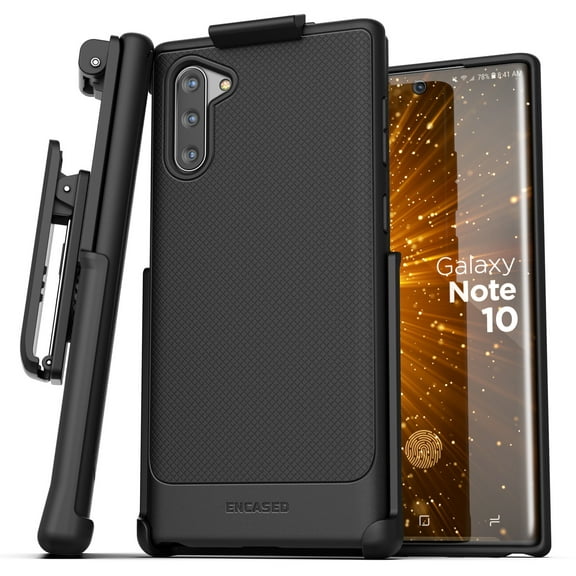 Encased Galaxy Note 10 Belt Clip Case (Thin Armor) Slim Grip Cover with Holster (Samsung Note 10) Black