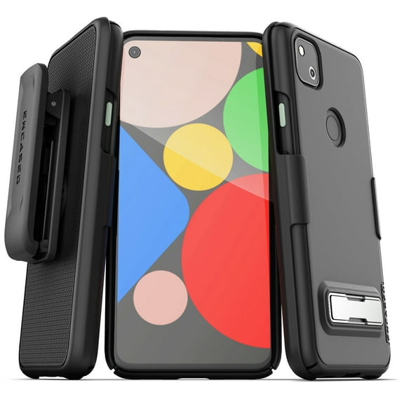 Encased Google Pixel 4a Belt Case with Kickstand (Slimline) Ultra Thin Cover with Holster Clip - Black