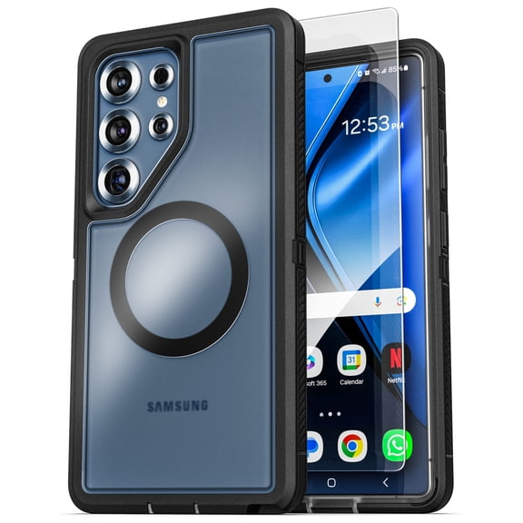 Encased Heavy Duty Case for Samsung Galaxy S25 Ultra (Compatible with MagSafe Qi2) Magnetic Shockproof Cover (Clear Black)