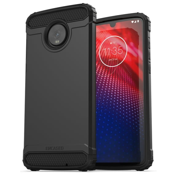 Encased Heavy Duty Moto Z4 Case (2019 Scorpio Series) Military Grade Rugged Phone Protection Cover Black