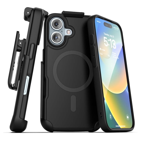 Encased Holster Case for iPhone 16 Belt Clip (Compatible with MagSafe) Matte Black