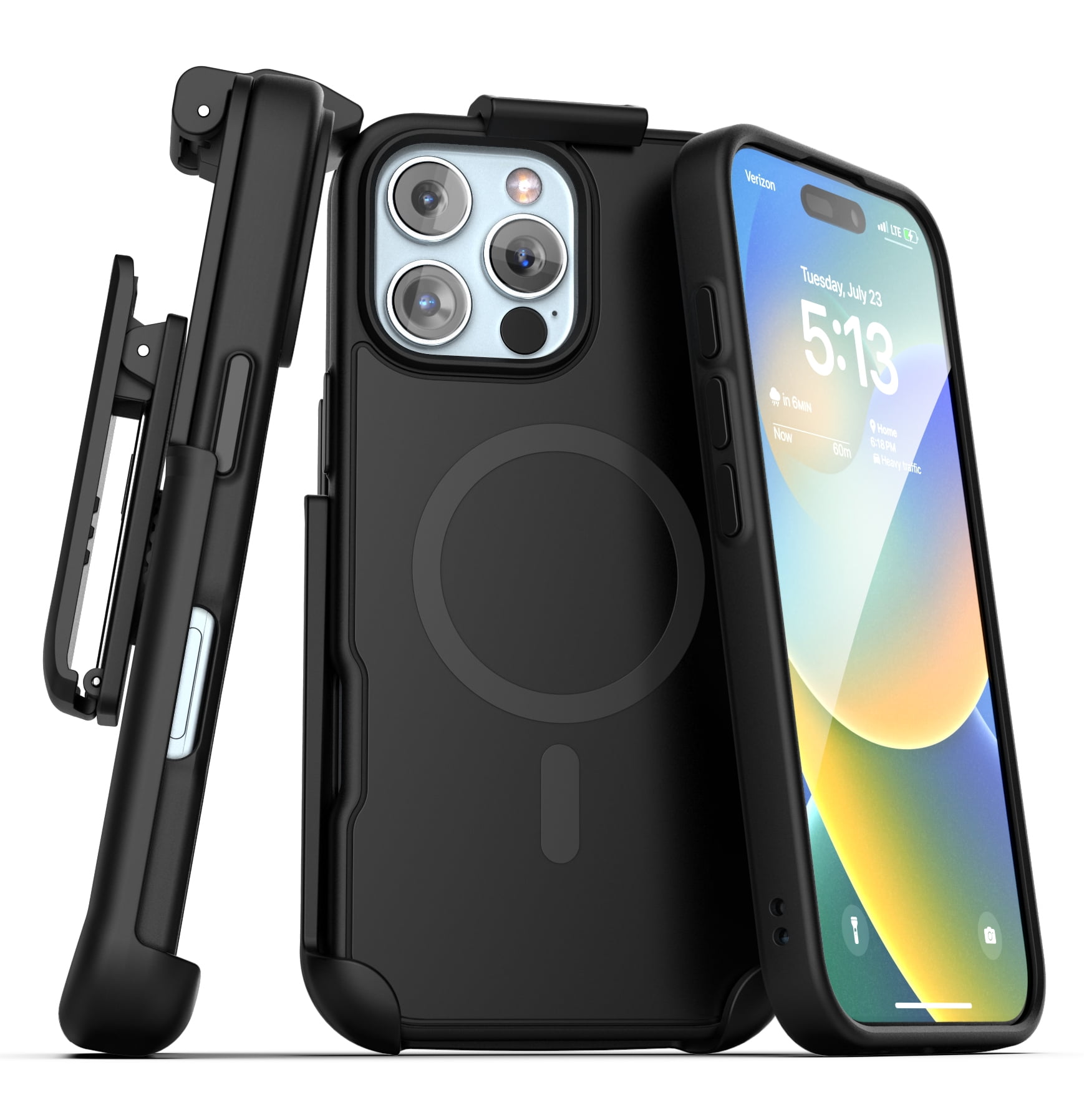 Encased Holster Case for iPhone 16 Pro Max Belt Clip (Compatible with MagSafe) Matte Black