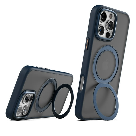 Encased Kickstand Case for iPhone 16 Pro Max (Compatible with MagSafe) 360 Magnetic Rotating Ring Stand (Metallic Blue)