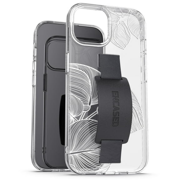 Encased Loop Case Designed for iPhone 15 Pro Max Case with Strap, Clear Phone Case Design (Lace Leaf)