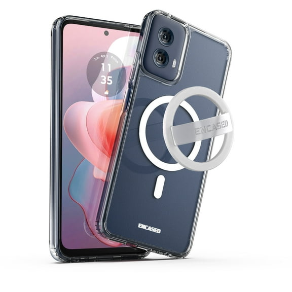 Encased MAG Case for Moto G Power 5G 2024 Case with Ring Grip Compatible with MagSafe, Magnetic Cover with Silicone Phone Holder (Clear)