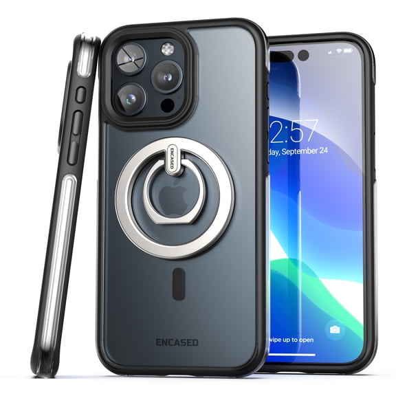 Encased MAG Magnetic Case Designed for iPhone 15 Pro Case with Ring Finger Grip/Stand (Compatible with MagSafe) Clear