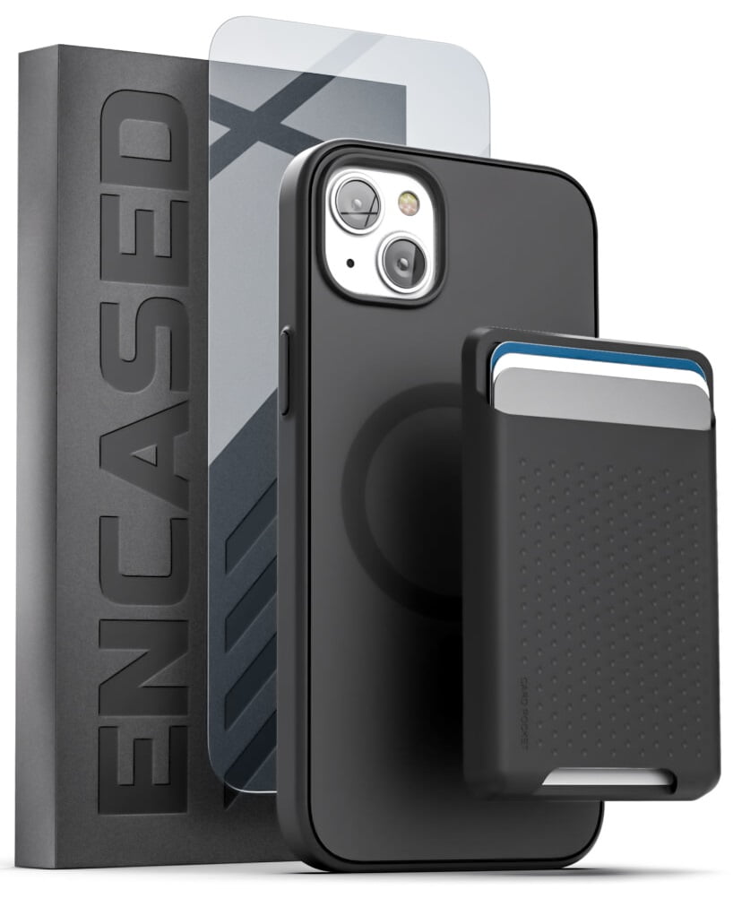 Encased MAG SlimShield Case with Wallet for iPhone 14 Card Holder with Screen Protector (Secure Magnetic, 2x Strength) Compatible with MagSafe, Black