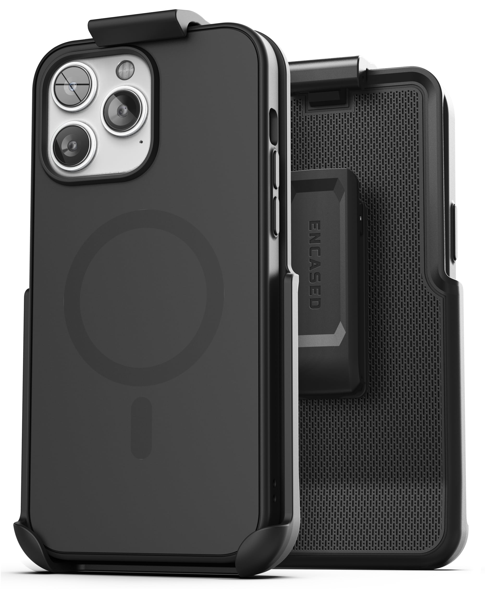 Encased MAG SlimShield Designed for iPhone 14 PRO Case with Belt Clip Holster - Compatible with MagSafe (Black)
