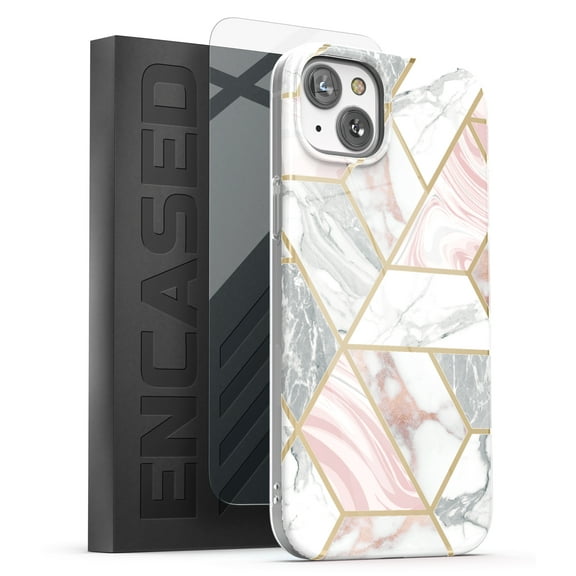 Encased Magnetic Case Designed for iPhone 14 PLUS with Screen Protector - Compatible with MagSafe Phone Accessories (Geo Marble)