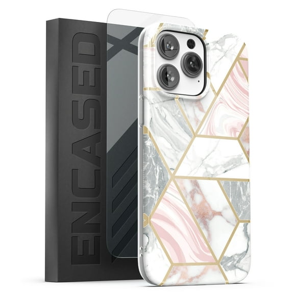 Encased Magnetic Case Designed for iPhone 14 Pro Max with Screen Protector - Compatible with MagSafe Phone Accessories (Geo Marble)