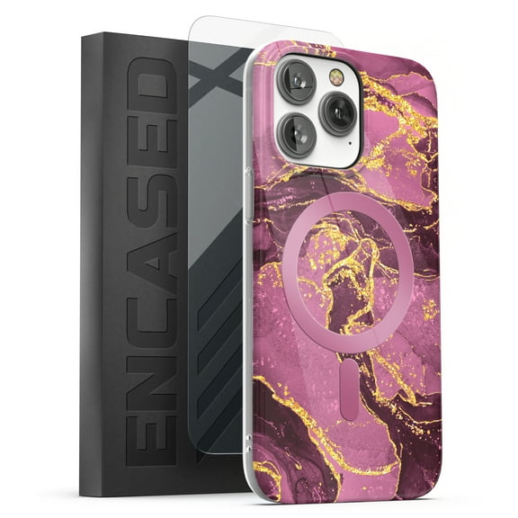 Encased Magnetic Case Designed for iPhone 14 Pro Max with Screen Protector - Compatible with MagSafe Phone Accessories (Purple Marble)