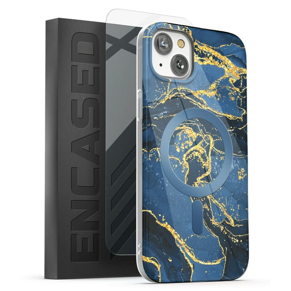 Encased Magnetic Case Designed for iPhone 14 with Screen Protector - Compatible with MagSafe Phone Accessories (Blue Marble)