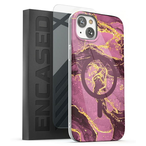 Encased Magnetic Case Designed for iPhone 14 with Screen Protector - Compatible with MagSafe Phone Accessories (Purple Marble)