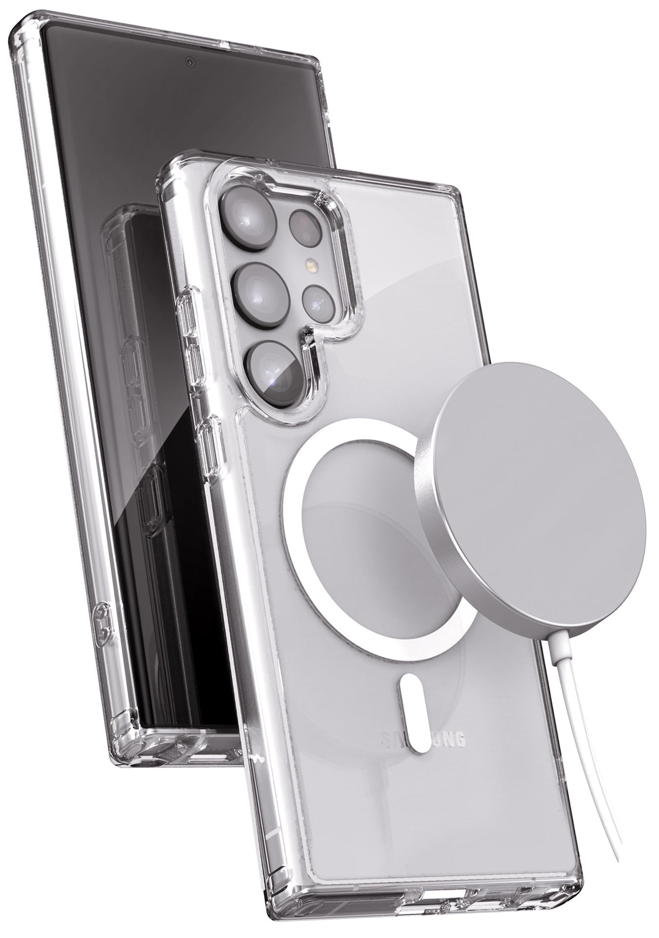 Encased Magnetic Case with Wireless Charger - Designed for Samsung Galaxy S23 ULTRA - Protective Hybrid Design, Compatible with MagSafe, Crystal Clear (S23-ULTRA 6.8 inch 2023)
