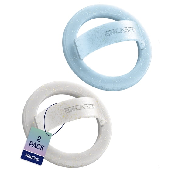 Encased Magnetic Loop Grip Phone Holder (Compatible with MagSafe) Silicone Finger Rings for iPhone (2-Pack, Sparkle & Blue Glitter)