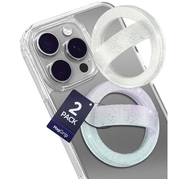 Encased Magnetic Loop Grip Phone Holder (Compatible with MagSafe) Silicone Finger Rings for iPhone (2-Pack, Sparkle & Gradient Candy)