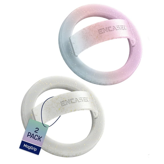 Encased Magnetic Loop Grip Phone Holder (Compatible with MagSafe) Silicone Finger Rings for iPhone (2-Pack, Sparkle & Gradient Dream)