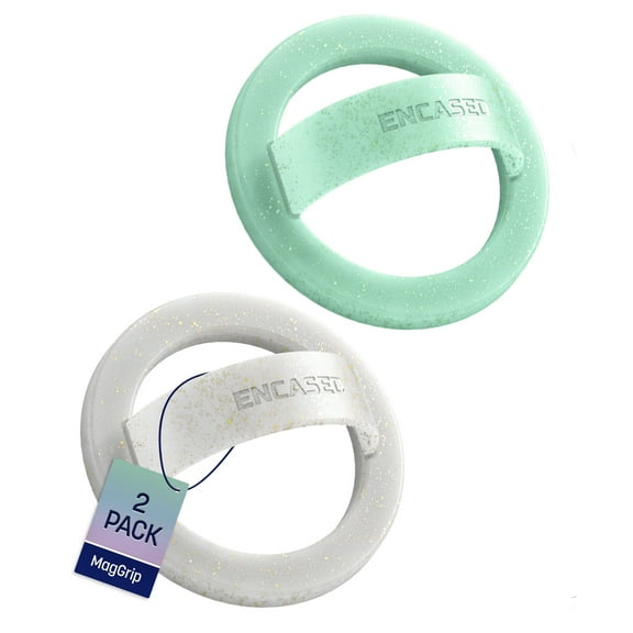 Encased Magnetic Loop Grip Phone Holder (Compatible with MagSafe) Silicone Finger Rings for iPhone (2-Pack, Sparkle & Mint Glitter)