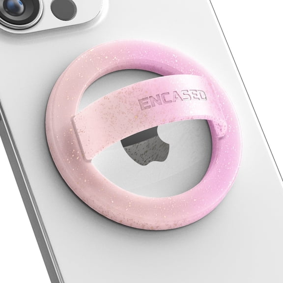 Encased Magnetic Phone Grip Holder (Compatible with MagSafe) Iridescent Silicone Finger Loop Ring for iPhone (Gradient Pink Sparkle)