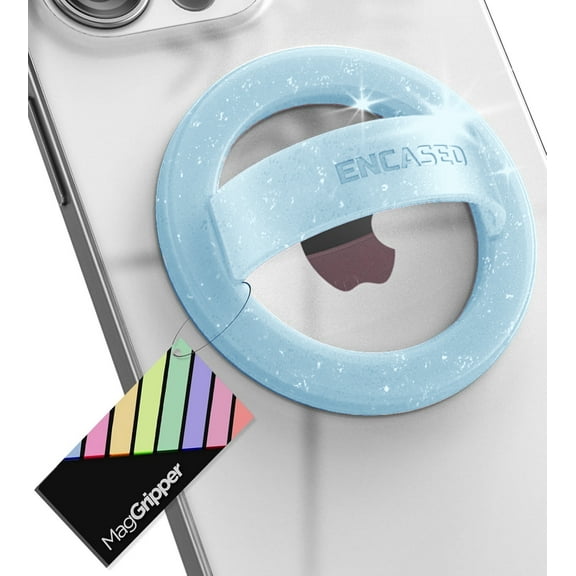 Encased Magnetic Phone Grip Holder (Compatible with MagSafe) Thin Silicone Finger Loop Ring for iPhone (Blue Glitter)