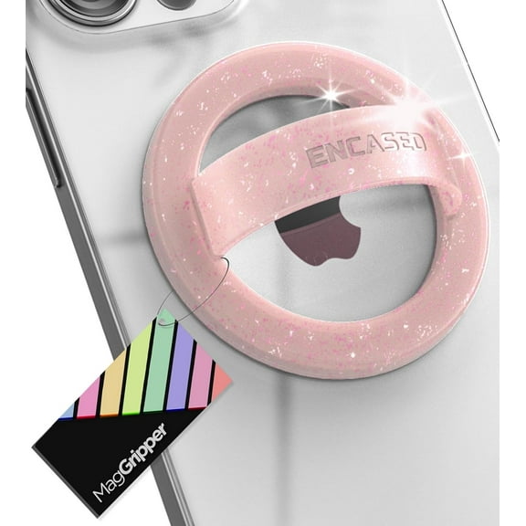 Encased Magnetic Phone Grip Holder (Compatible with MagSafe) Thin Silicone Finger Loop Ring for iPhone (Pink Glitter)