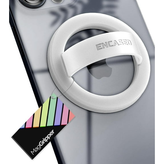 Encased Magnetic Phone Grip Holder (Compatible with MagSafe) Thin Silicone Finger Loop Ring for iPhone (White)