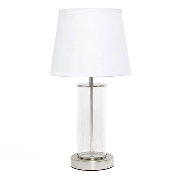 Encased Metal & Clear Glass Table Lamp, Brushed Nickel & White