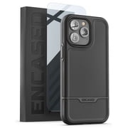 Encased [Mil-Spec] Rebel Series Designed for iPhone 14 PRO MAX Case with Tempered Screen Protector, Ultra Protective Military Grade [10Ft Drop Rated] Dual Hybrid Heavy-duty Rugged Phone Cover Black