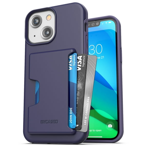 Encased Phantom Designed for iPhone 13 Wallet Case (2021) Protective Phone Case with Card Holder (4 Credit Card Capacity) Purple