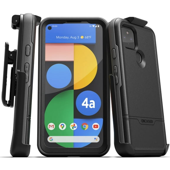 Encased Pixel 4a 5G Case with Screen Protector and Belt Clip (Rebel Shield) Heavy Duty Full Body Cover with Build-In Screen Guard and Holster for Google Pixel 4a 5G - Black