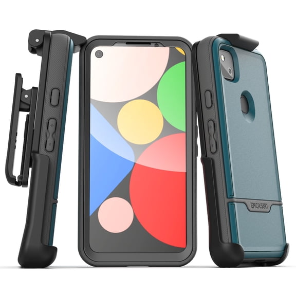 Encased Pixel 4a Case with Screen Protector and Belt Clip (Rebel Shield) Heavy Duty Full Body Cover with Build-In Screen Guard and Holster for Google Pixel 4a - Blue