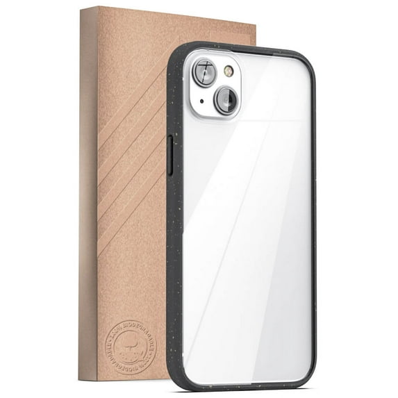 Encased Planet Eco Case, Designed for iPhone 14 - Earth Friendly 100% Biodegradable Compostable Bio Case and Packaging (Clear/Black)