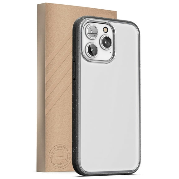 Encased Planet Eco Case, Designed for iPhone 14 PRO - Earth Friendly 100% Biodegradable Compostable Bio Case and Packaging (Clear/Black)